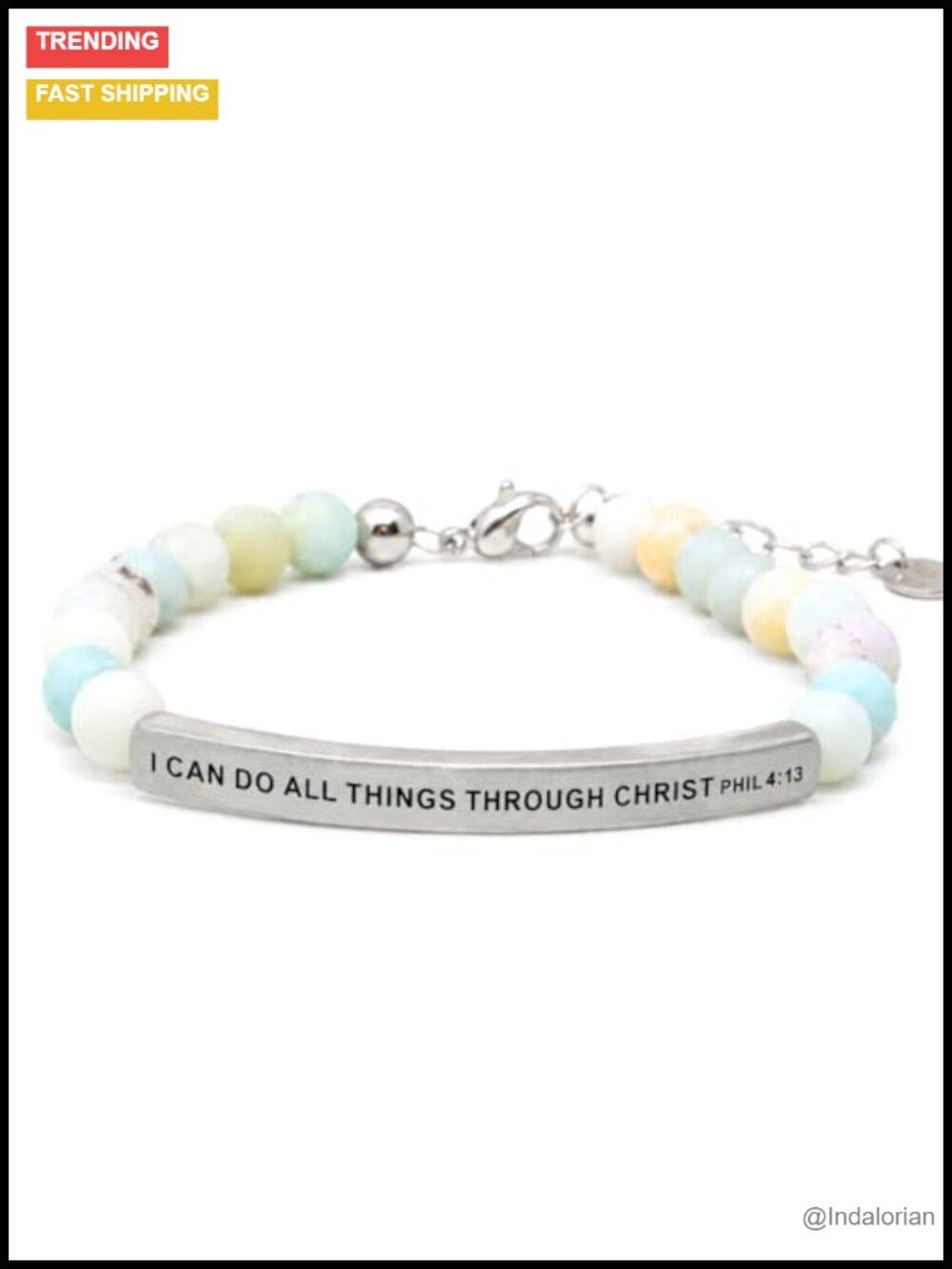 Christian Scripture Bracelet Amazonite Natural Gemstone Adjustable Stretch